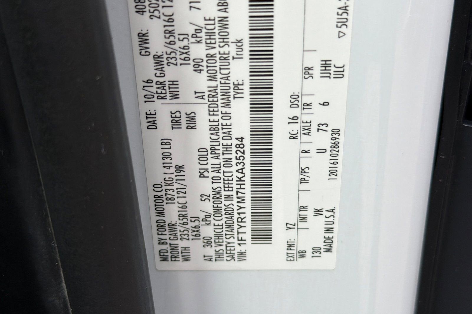 2017 Ford Transit Van T-250 130 LW RF S