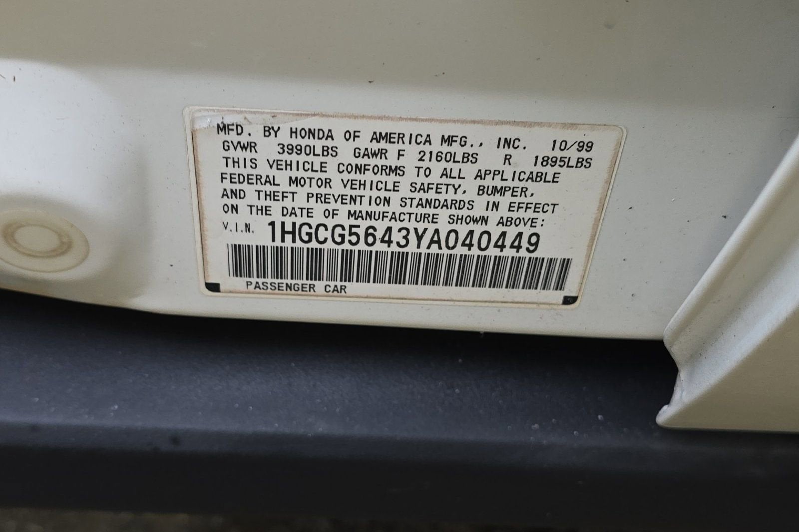 2000 Honda Accord Sdn LX