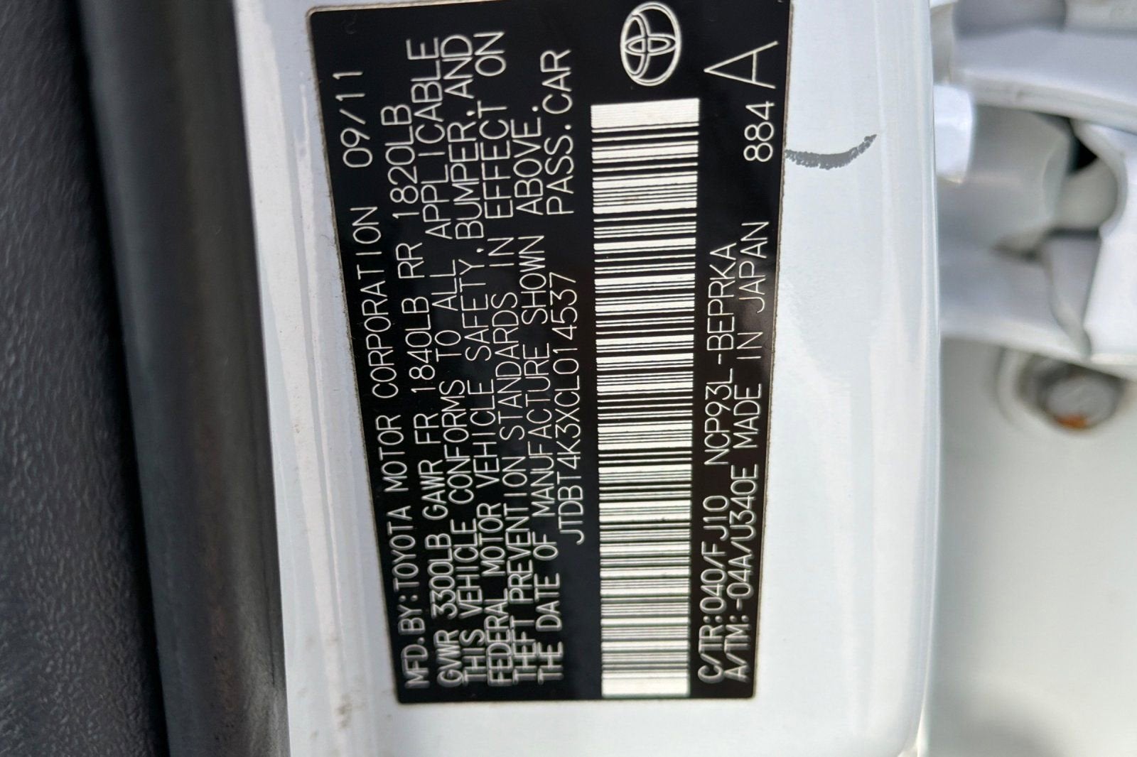2012 Toyota Yaris 4DR SDN AUTO (NAT