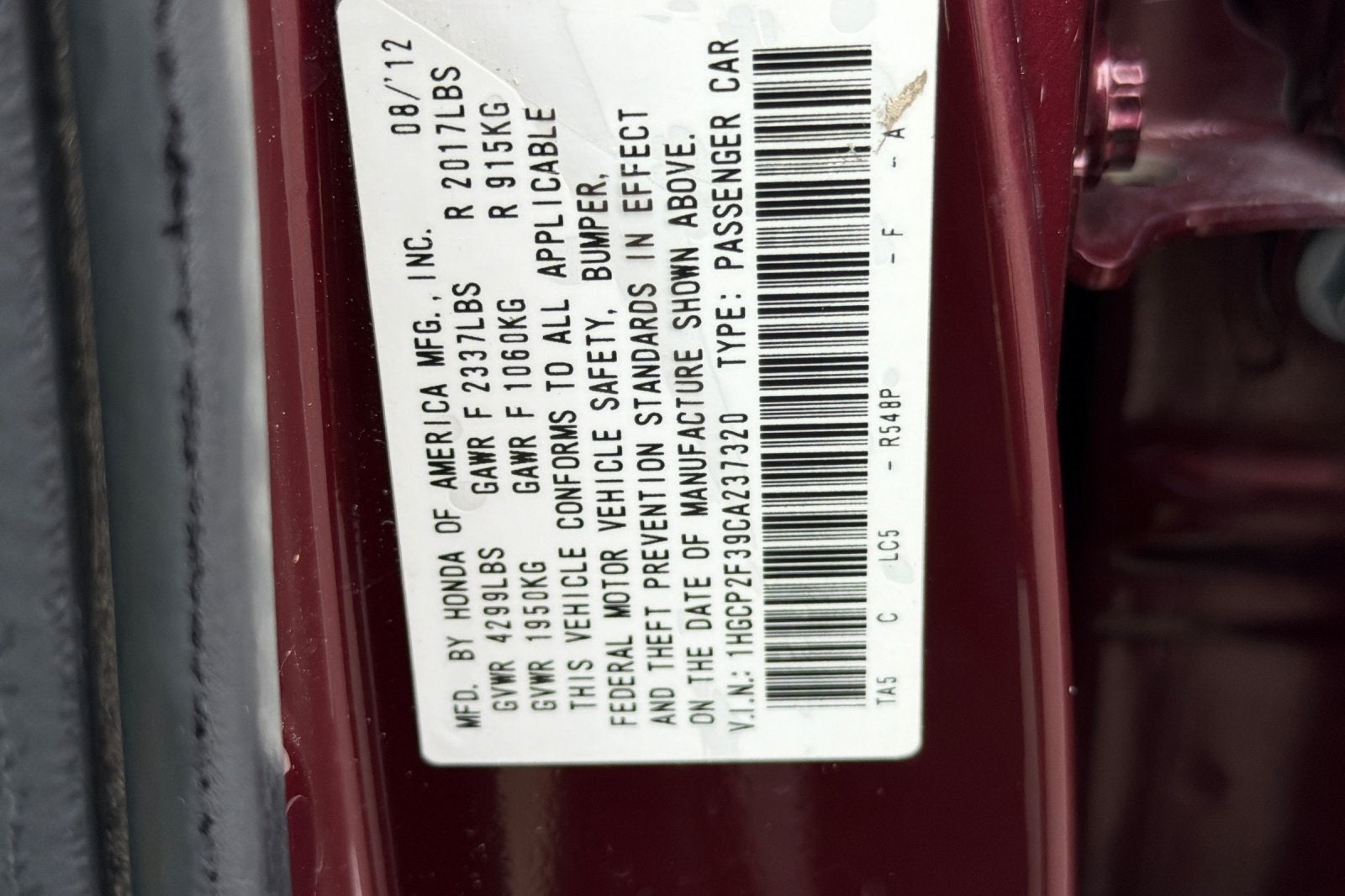 2012 Honda Accord LX 2.4