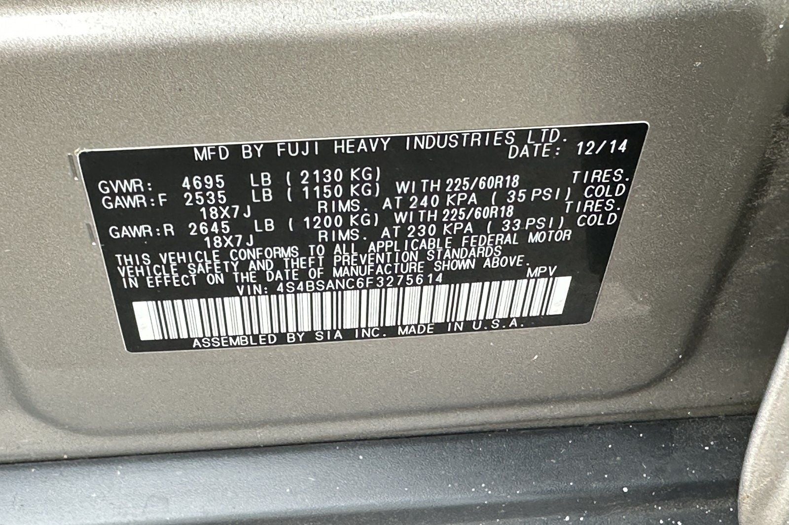 2015 Subaru Outback 2.5i Limited